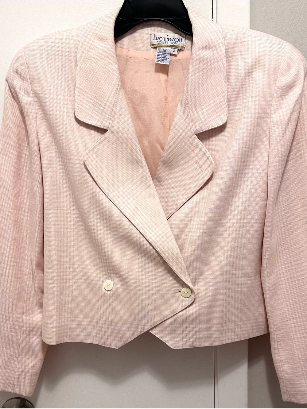 Vintage Jason Prescott Baby Pink & Ivory Plaid Blazer Jacket Women’s 14